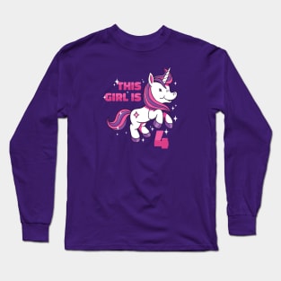 Cute Unicorn Birthday | This Girl Is Now 4 Long Sleeve T-Shirt